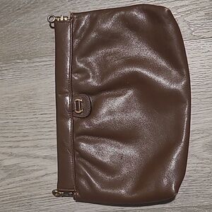 Vintage Etienne Aigner Clutch Purse Handbag Brown Leather 1970s 1980s